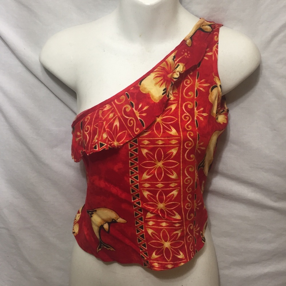 Vintage one shoulder dolphin crop top S